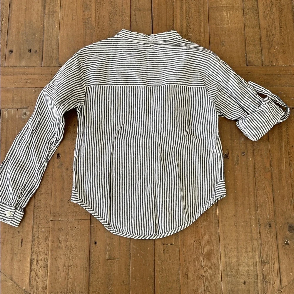Tocoto vintage gray stripe roll cuff linen blend button up shirt kids size 6